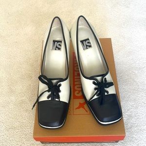 Macbeth leather upper balance man made lady shoes color block white black hills